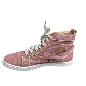 Christian Louboutin Pink Glitter Lace-Up High Top Sneakers Size 39.5